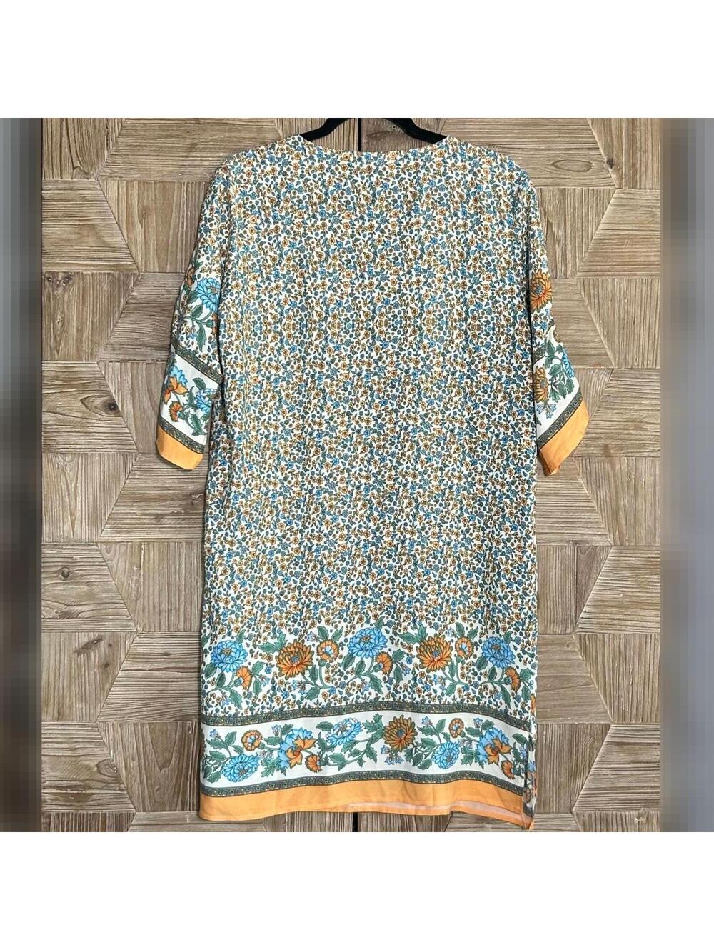 Halife Boho Floral Shift Dress Tunic Multicolor Tassel Size Medium Knee Length - Picture 4 of 6